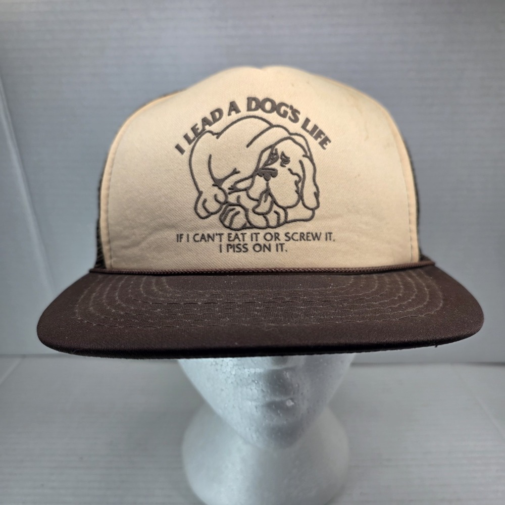 Vintage Funny Dog Humor Trucker Hat Brown Tan Mesh Snapback OSFA‎ Designer Pro